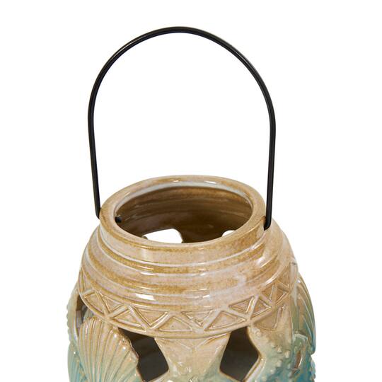 Blue Ceramic Ombre Nautical Cutout Candle Lantern Set